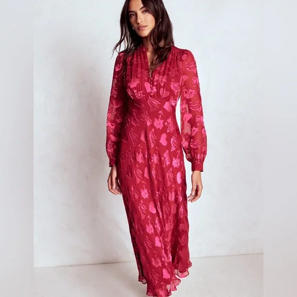 Boden Cassie Devore Midi Tea Dress
Pink Red Heart Dove modest Long Sleeve 2 - Picture 2 of 13